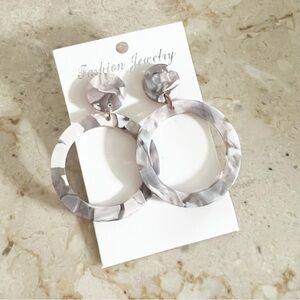 Fashion Jewelry Gray Statement Hoop Earrings